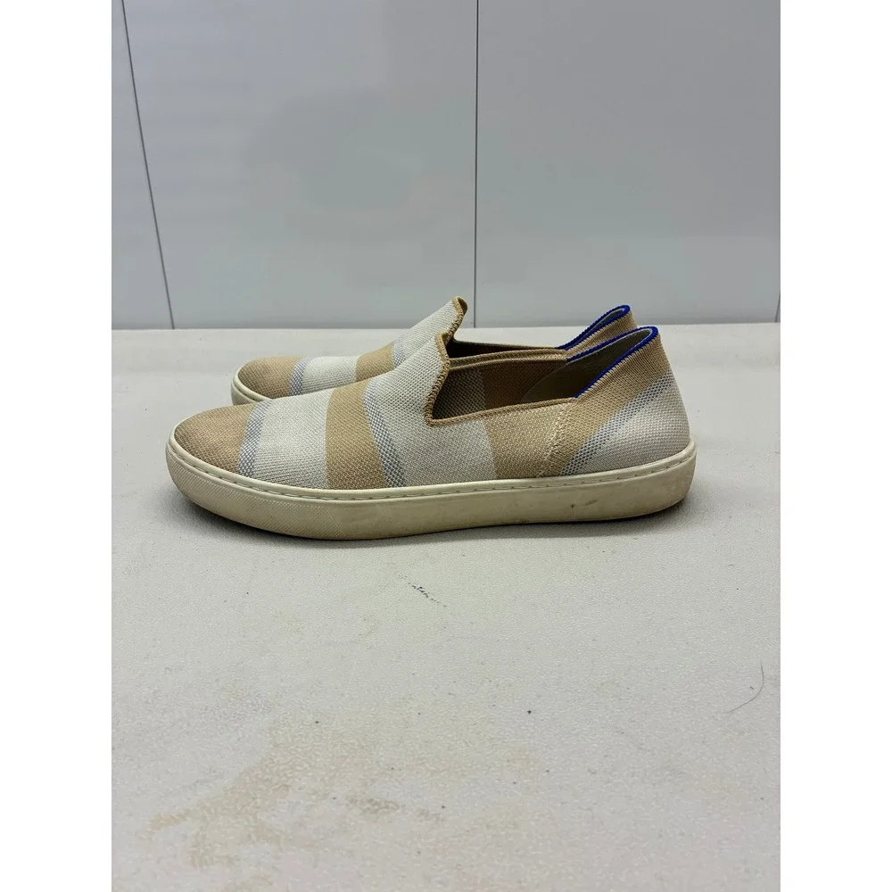 Rothys The Sneaker Womens 8.5 Sand White Striped Knit Slip On Flat Shoes
